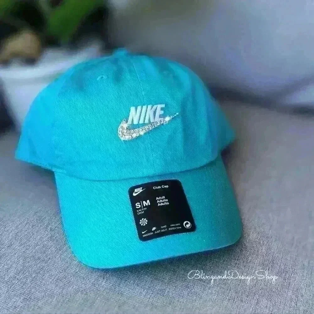 Teal Bling Nike Hat Club Unstructured Futura Cap Adjustable with Crystals NWT